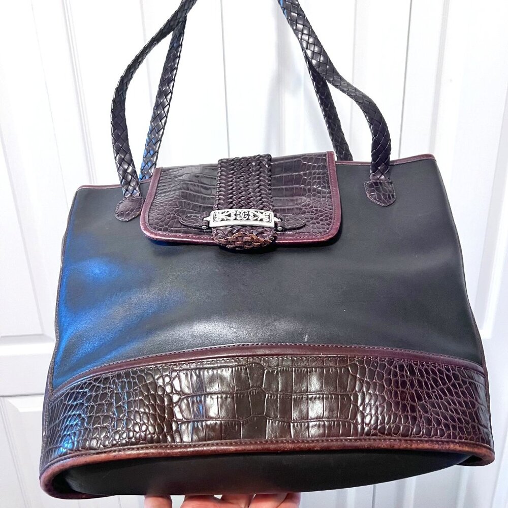 Brighton No. 755632-Black & Brown Leather Tote/Shoulder Purse-Vintage